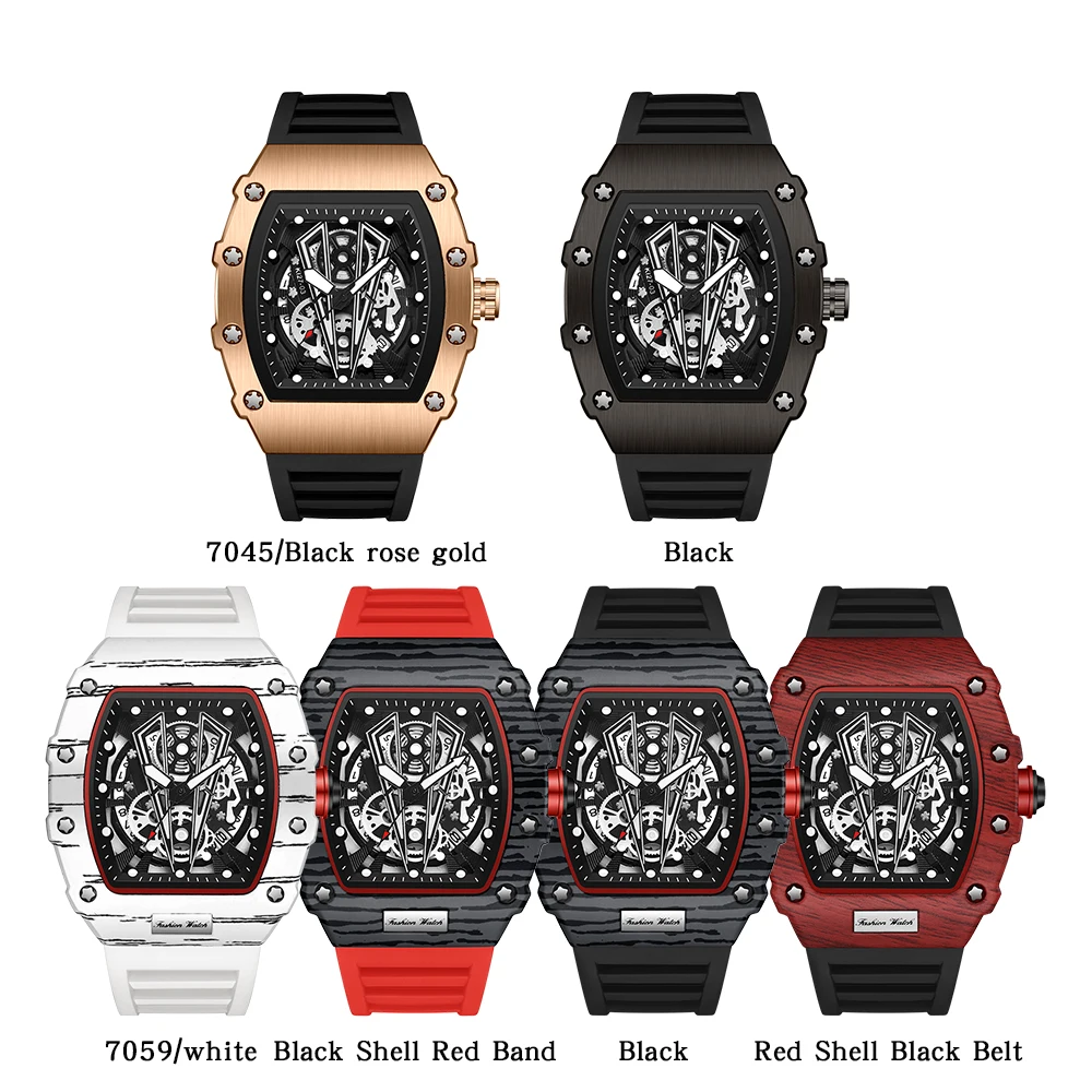 2024 Luxury Brand Watch for Men Automatic Mechanical Silicone Band Tonneau Skeleton Watches Waterproof Sport Wristwatches Reloj