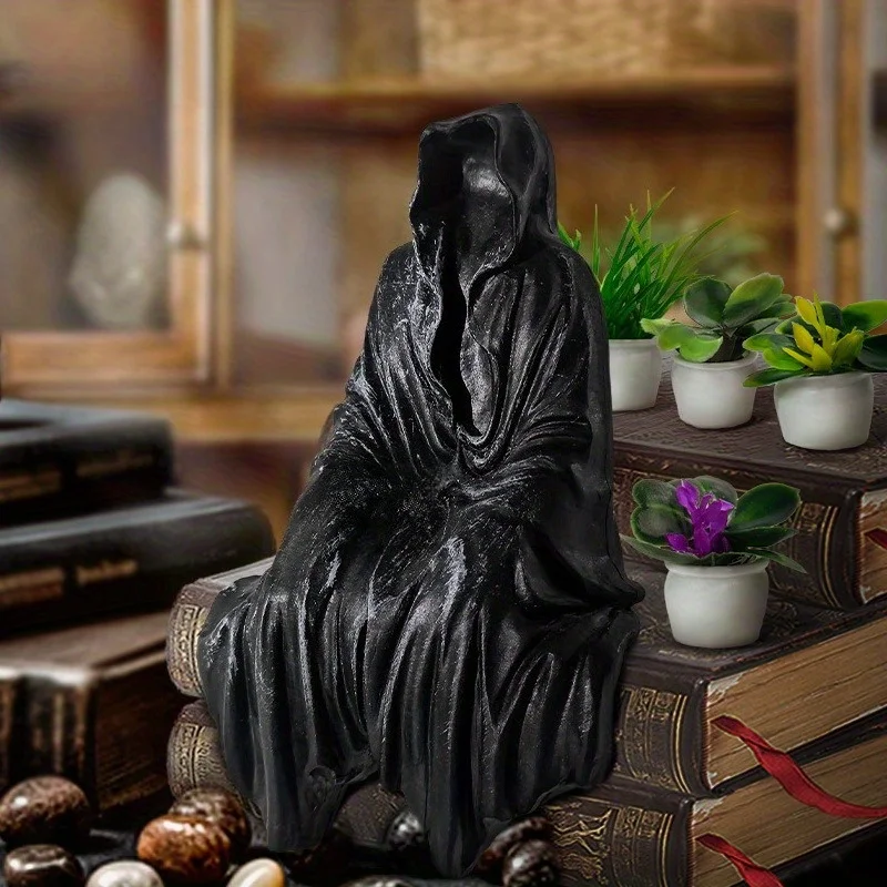 1pc Black Clothes Mysterious Master Ornament Horror Black Robed Night Walker Gothic Sitting Craft Ornament Desktop Decoration