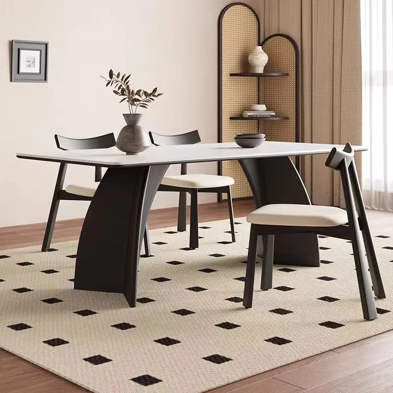 Classic Simple Luxury Dining Table With Sintered Stone Top Wooden Feet Dining Room Table Modern Dinner Room Table For Home