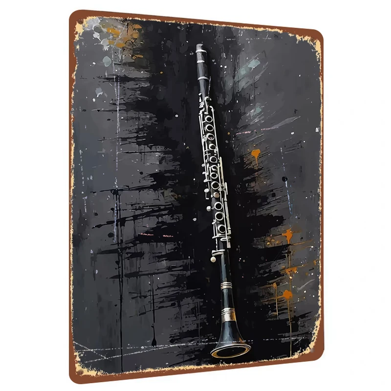 Vintage Clarinet Musical Instrument Art Metal Tin Sign Modern Abstract Background Home Wall Decor Hanging Painting