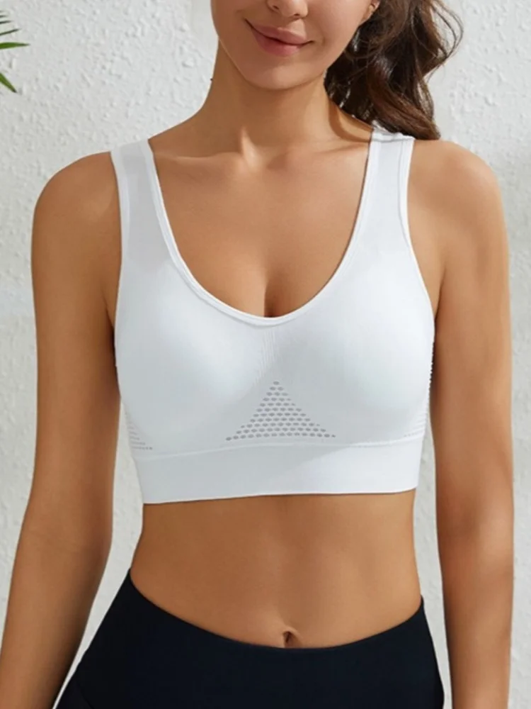 Seamless Bras Women Tanks Hollow Mesh Underwaer Sports Wireless No Pads Crop Top Female Sexy Lingerie Soft Camisolr M-5XL