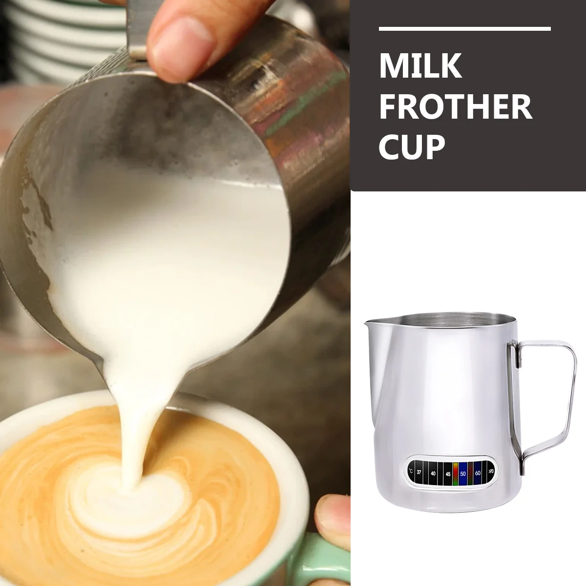 Milk Frothing Pitcher Thermometer Sticker Measuring Cup Comfortable Handle Coffee Frothing Jug for Espresso Cappuccino Hot