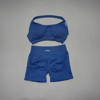 DFDK Women's Fashion 2 Piece Sports Set Lace Up Sports Bra Seamless Shorts Leggings Yoga Gym Fitness Running Tracksuit - Image 6