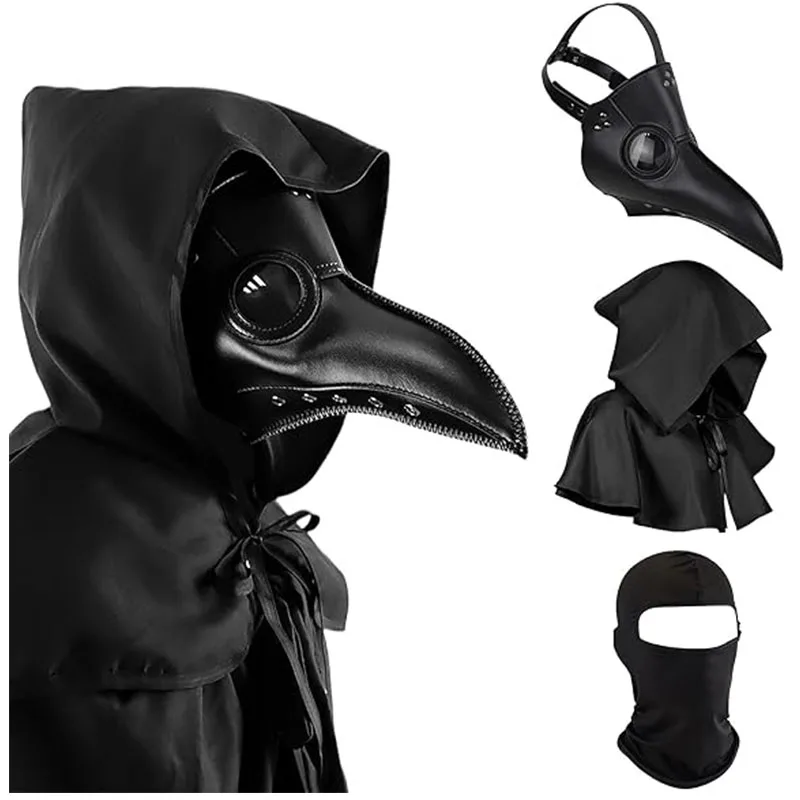 

Man Halloween Plague Doctor Mask and Shawl Long Nose Beak Leather Masks For Adult Reaper Cloak Black Hat Cosplay Costume Props