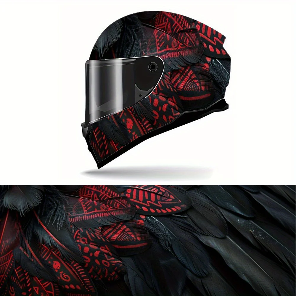 

Full Face Helmet Decals with Black Feather and Red Pattern pattern - Durable and Waterproof PVC, self-adhesive Motorcycle Racing