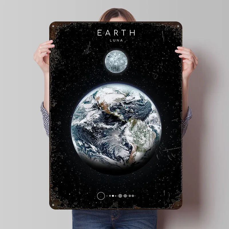 Planet Earth Printed Poster Customized Wall Art Retro Vintage Metal Tin Signs for Room Decoration Bedroom Decorations Desk Decor