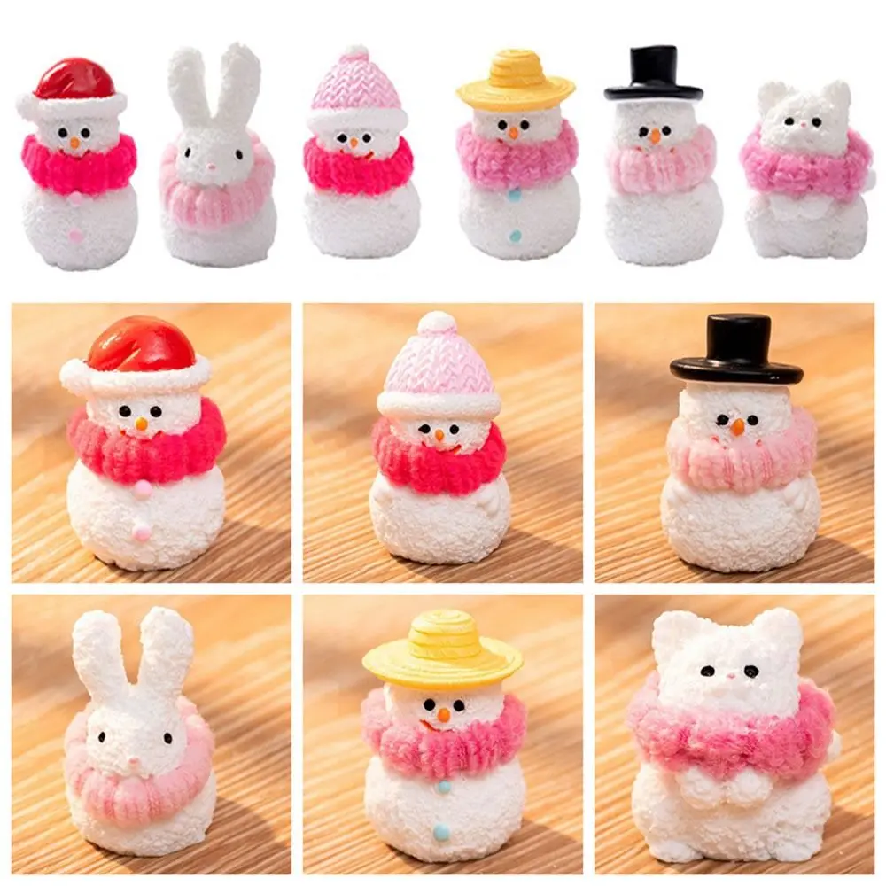 6pcs/set Creative Mini Christmas Figurines DIY Cartoon Snowman Miniature Ornaments Resin Crafts Decorative