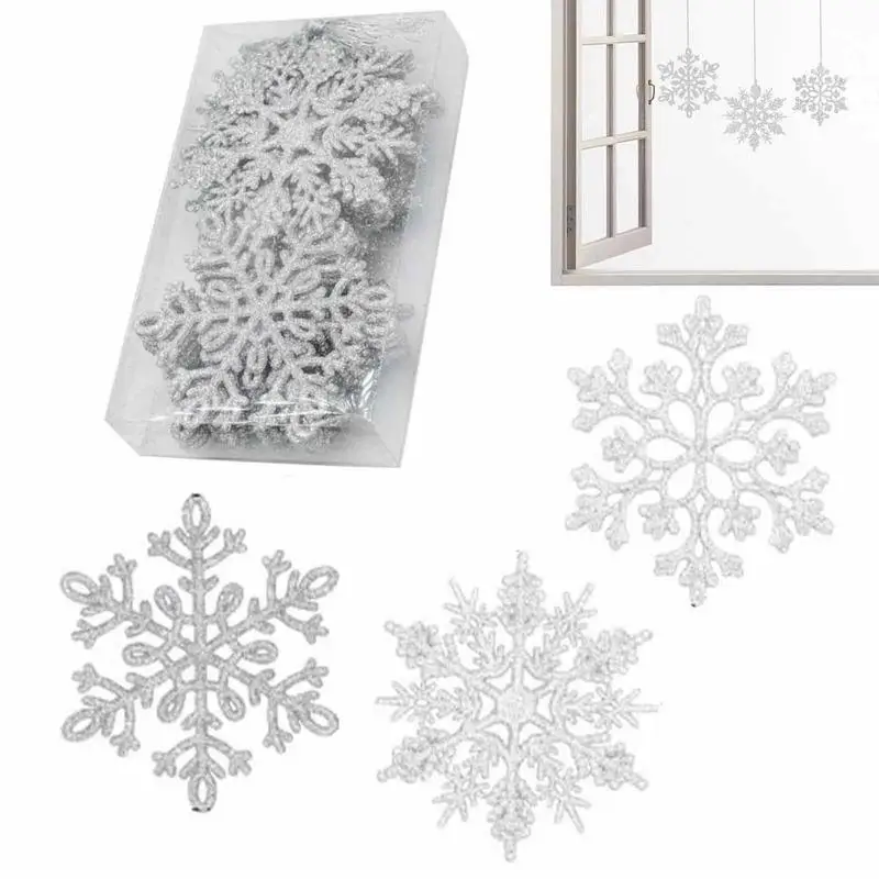 Glitter Christmas Snowflake 24Pcs Sparkly Snowflake Ornaments For Tree Christmas Decor For Christmas Tree Fireplace Ceiling