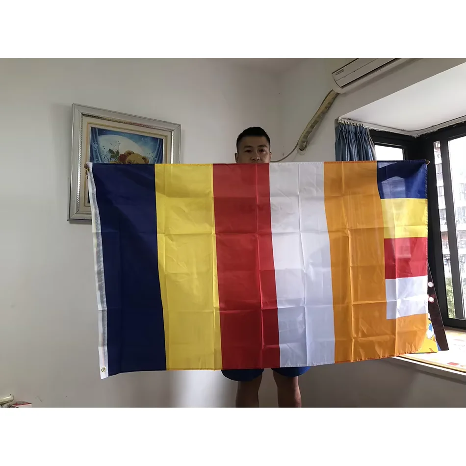 SKY FLAG 3x5fts Buddhist Flag 90x150cm Polyester Hanging Banner Buddhist Flag for Indoor Outdoor Home Decoration