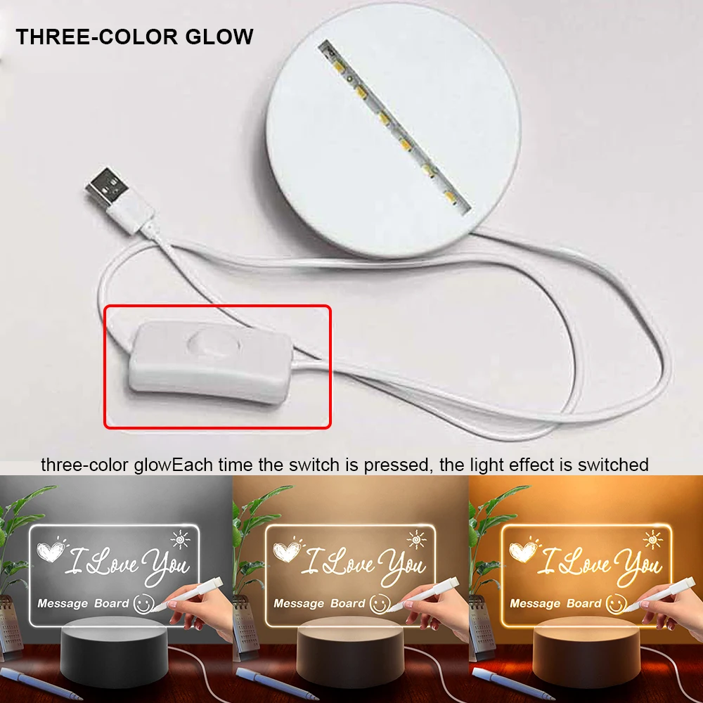 Transparent Luminous LED Night Lights USB Luminous Acrylic Night Light Erasable Write Message Board Calendar Desktop Ornaments