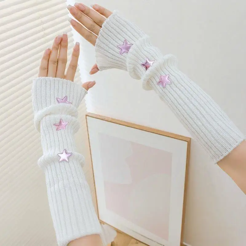 

Fingerless Long Wrist Gloves Arm Warmers False Sleeves Knitted Gloves Finger Sleeves Cover Black White Half Finger Gloves