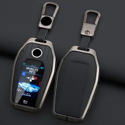 Car LCD Smart Remote Control Key Case For BMW 7 Series 730 740 535L E6 Series X3 X 5 X7 Alloy Leather Protector Holder Keychain
