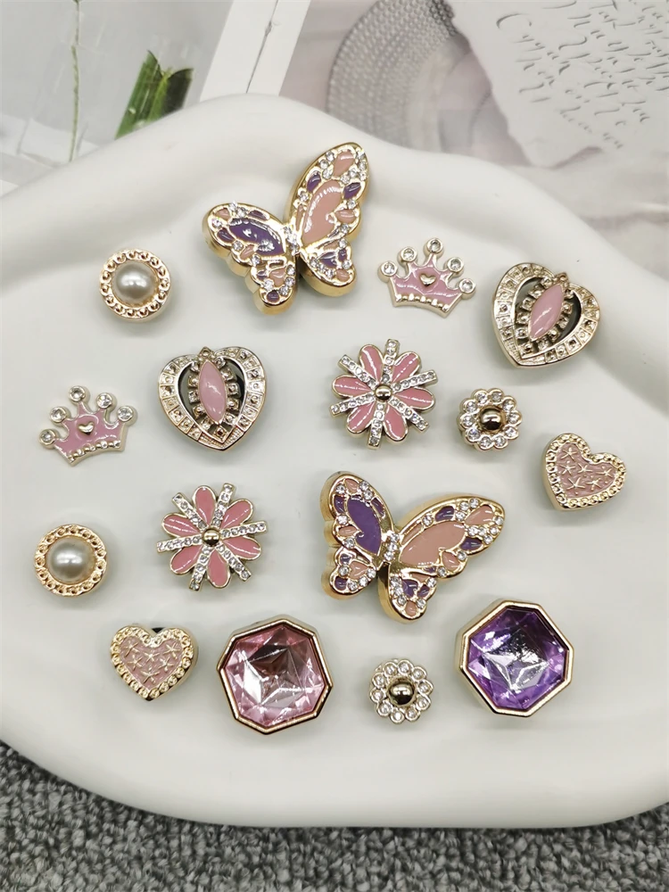 16PCS Resin Crown Shoe Charms Accessories Rhinestone Flower 