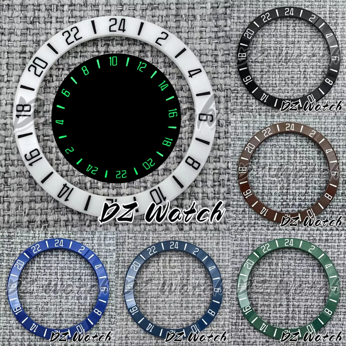 

DZ 39,25 мм * 31,2 мм, черный, синий керамический безель, 24-часовое кольцо GMT, зеленые светящиеся запасные части, подходят для корпуса автоматических часов 40 мм
