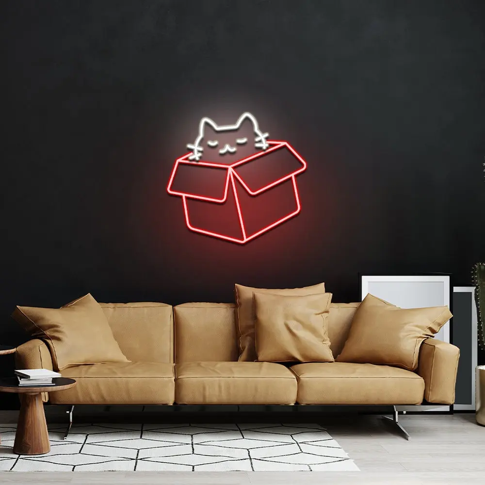 Cat Box Neon Sign,Funny Cat LED Neon,Cartoon Cat Neon Sign,Funny Cat Neon Sign,Box Cat Neon Sign,Cat Club Light LED