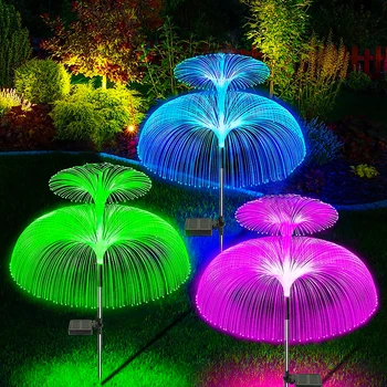 Dubbele Solar Kwallen Licht 7 Kleuren Solar Tuinverlichting Led Fiber Optic Verlichting Outdoor Waterdichte Decor Lamp Voor Gazon Patio
