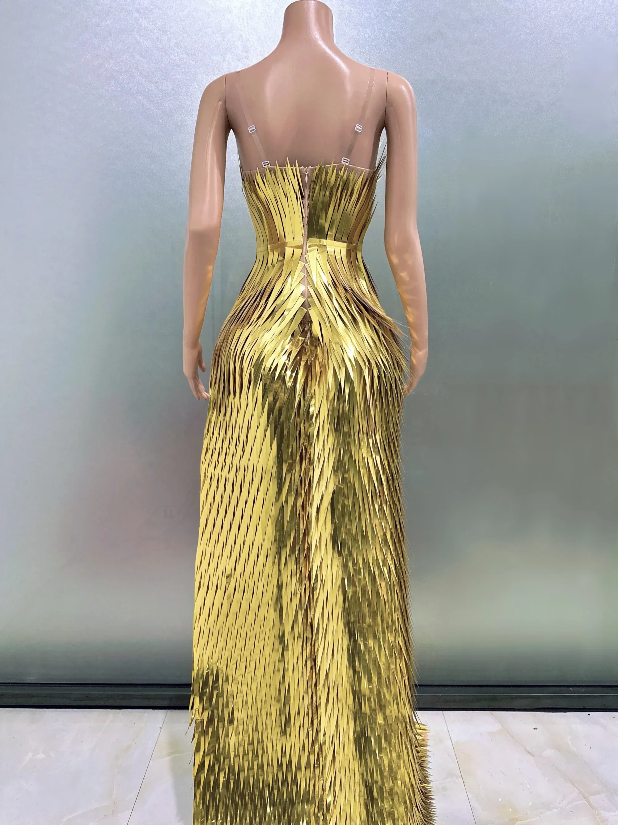 Seksowny strój urodzinowy Złota cekinowa błyszcząca sukienka piosenkarki Wieczorowy kostium na występy w klubie nocnym Strój sceniczny