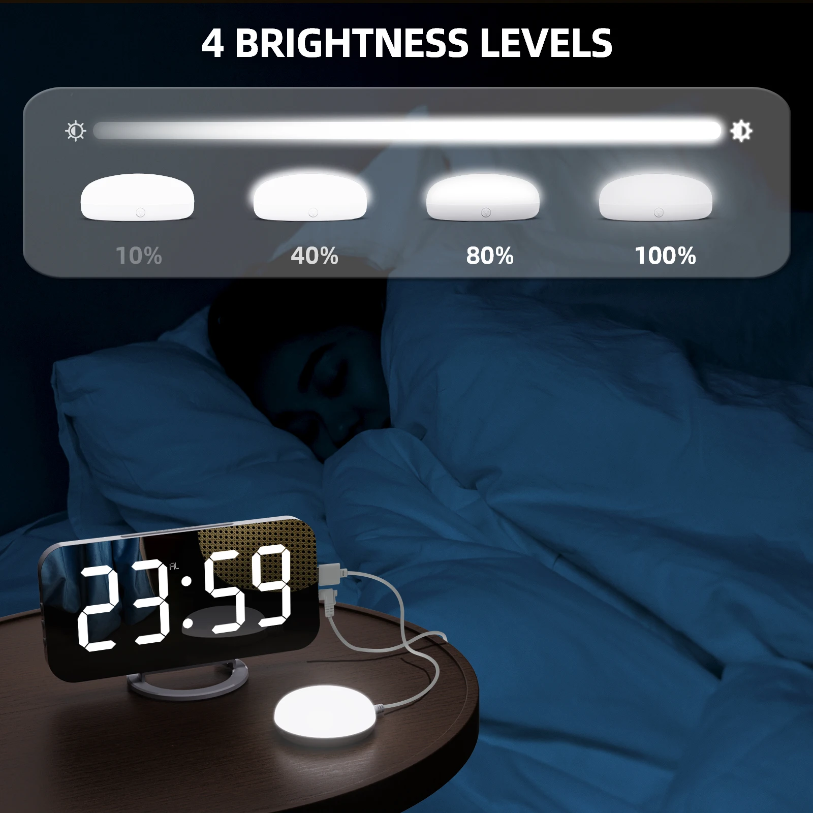 New Creative Led Vibration Alarm Clock Multifunctional Dual USB Charging Mute Bedside Luminous Automatically Adjust Brightness