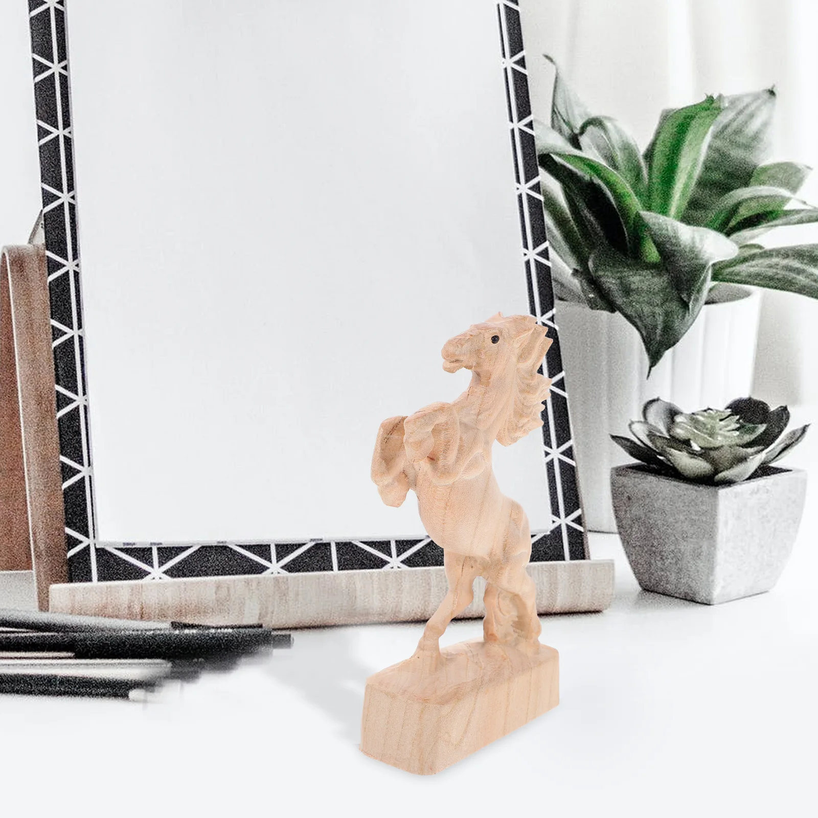 

1pc Wooden Horse Carving Home Office Car Decor Figurine Craft Statue Animal Decor Success Symbol Lifelike Design