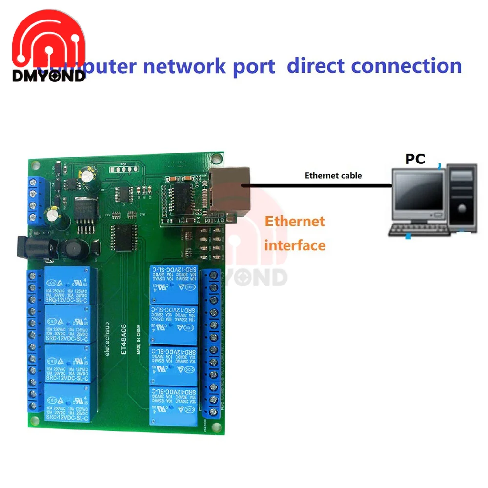 Relay Network Switch Modbus MQTT TCP UDP Web HTTP RS485 Timer Module ET48A08 12V 8 Channel RS485/TCP Modbus Relay Module