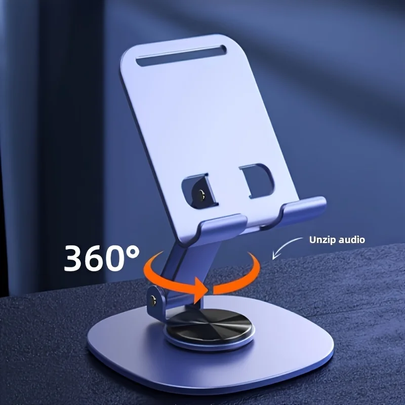 Support de téléphone pliable en métal robuste, 360 °   Support de bureau rotatif, support de téléphone portable réglable en hauteur et en angle à 2 vitesses