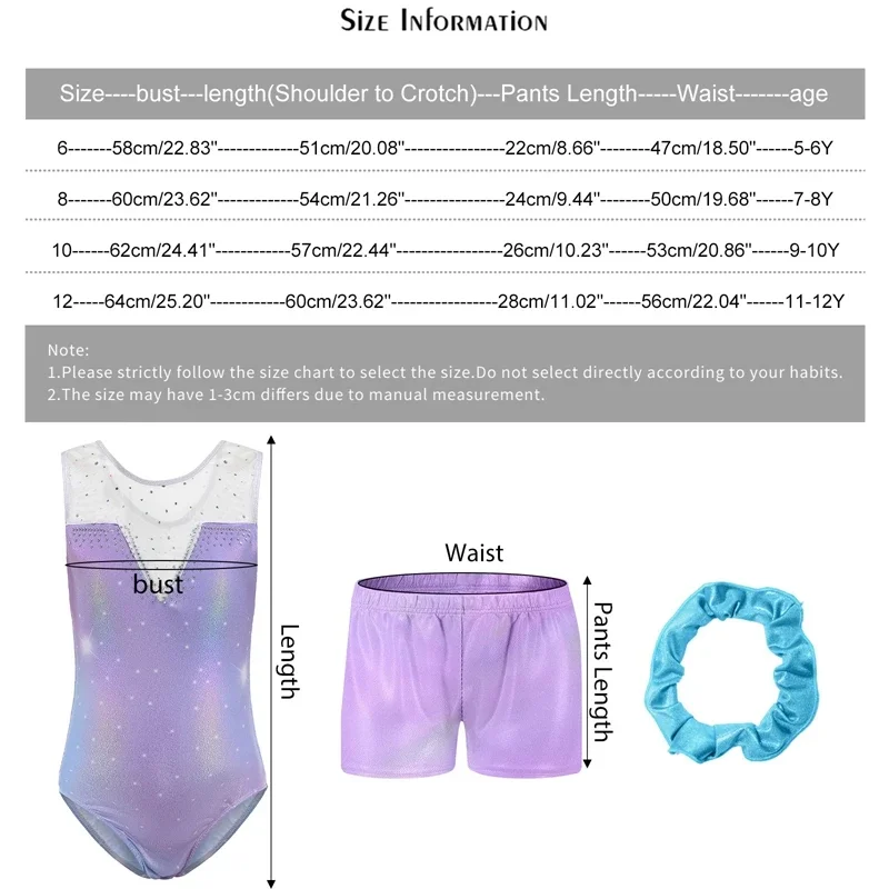 Girls' Leotard +Shorts+Headband Sets Sparkly Tumbling Sleeveless Gymnastics Clothing Skin-tight Garment Dancewear