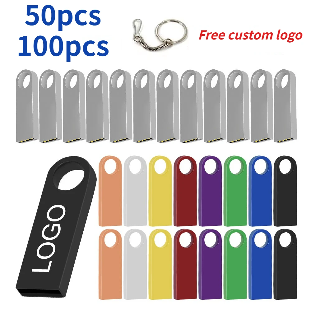 

50/100PCS USB 2.0 Flash Drive Pen Drive 2GB 4GB 8GB 16GB 32GB Free Customized Logo Memory Stick Pendrive 64GB 128mb Metal SE9