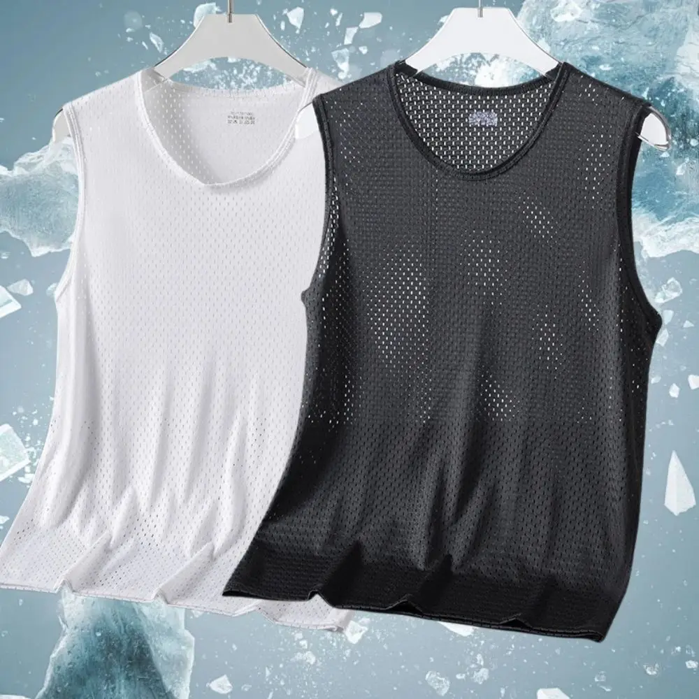 Summer Quick-Drying Sleeveless T-shirt Men Tops Ice Silk Mesh Men Tank Top Mesh Men Clothing Casual Bodybuilding Vest Cool Shirt