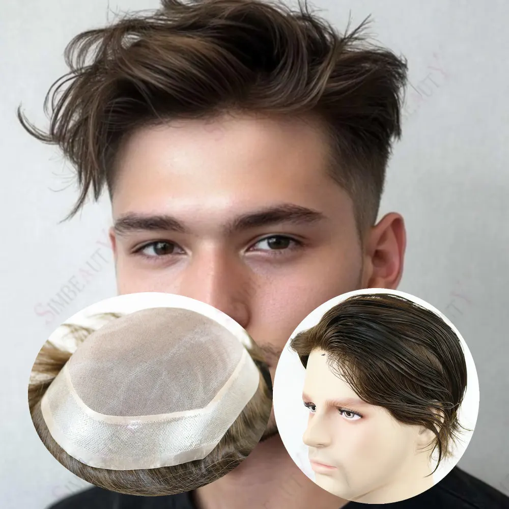 شعري طبيعي للرجال شعر مستعار شعر بشري قابل للتنفس متين أحادي PU قاعدة بني أشقر نظام شعر طبيعي غير قابل للاكتشاف #2