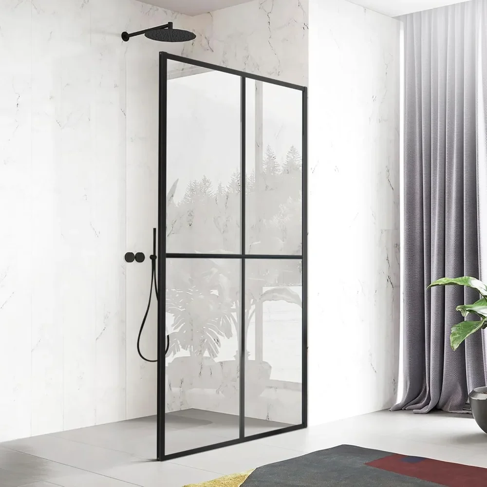 

Shower Door Clear Tempered Glass,Framed Shower Screen Panel for Walk-in Bathroom,34”*74” Matte Black Silk Print Finish Shower