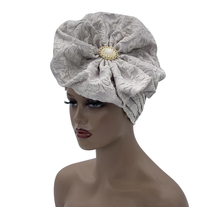 Big Flower Turban Bonnet Fashion Women\'s Head Wraps African Auto Gele Headties Muslim Headscarf Caps