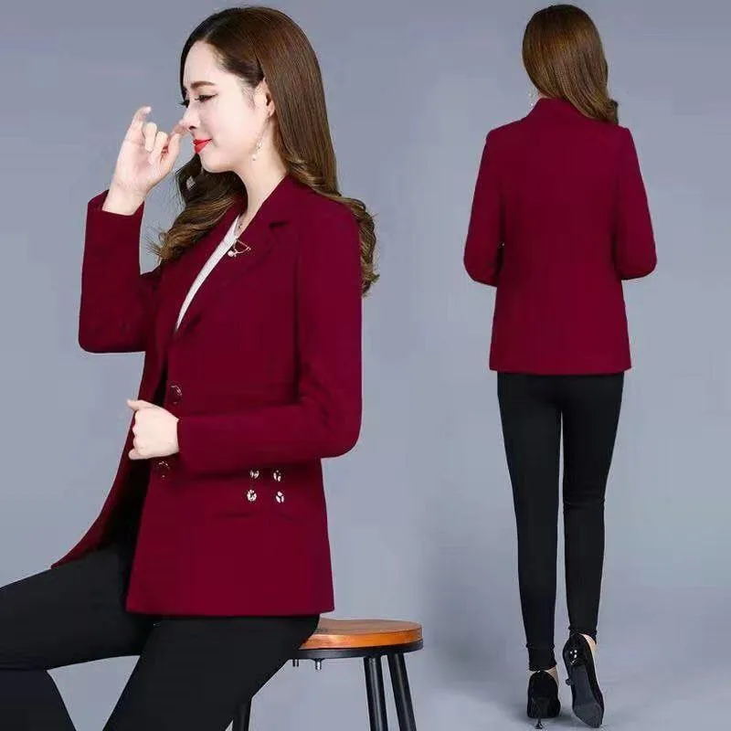 UHYTGF Middle-Aged Mom Spring Autumn Blazer Jacket Women Long-Sleeved Single-Breasted Casual Short Coat Female Outewear 5XL 2148