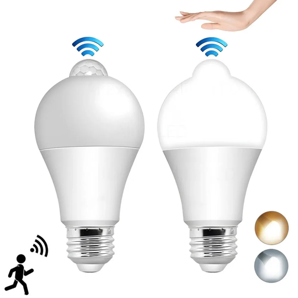 

Motion Sensor LED Bulbs E27 PIR Lamp 7W Cool White 6500K LED Light Bulb Auto On/Off for Front Door, Garage, Stairs, Hallway