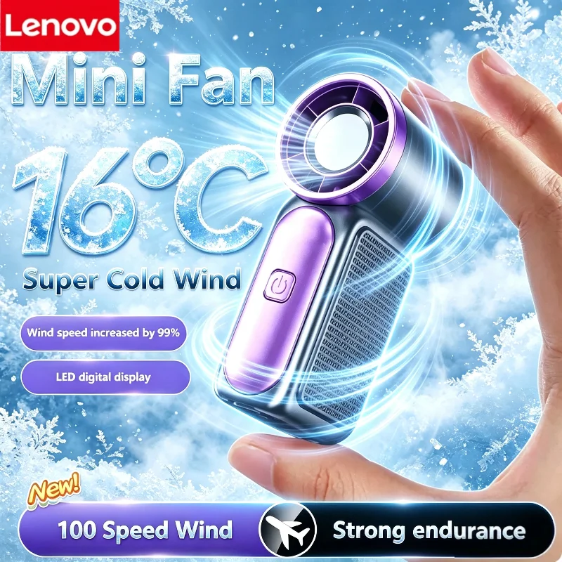 Lenovo tragbarer Mini-Ventilator, tragbarer Outdoor-Ventilator, Typ C, wiederaufladbare Kühlventilatoren, geeignet für Studentenwohnheime, Sommer, Heimbüro