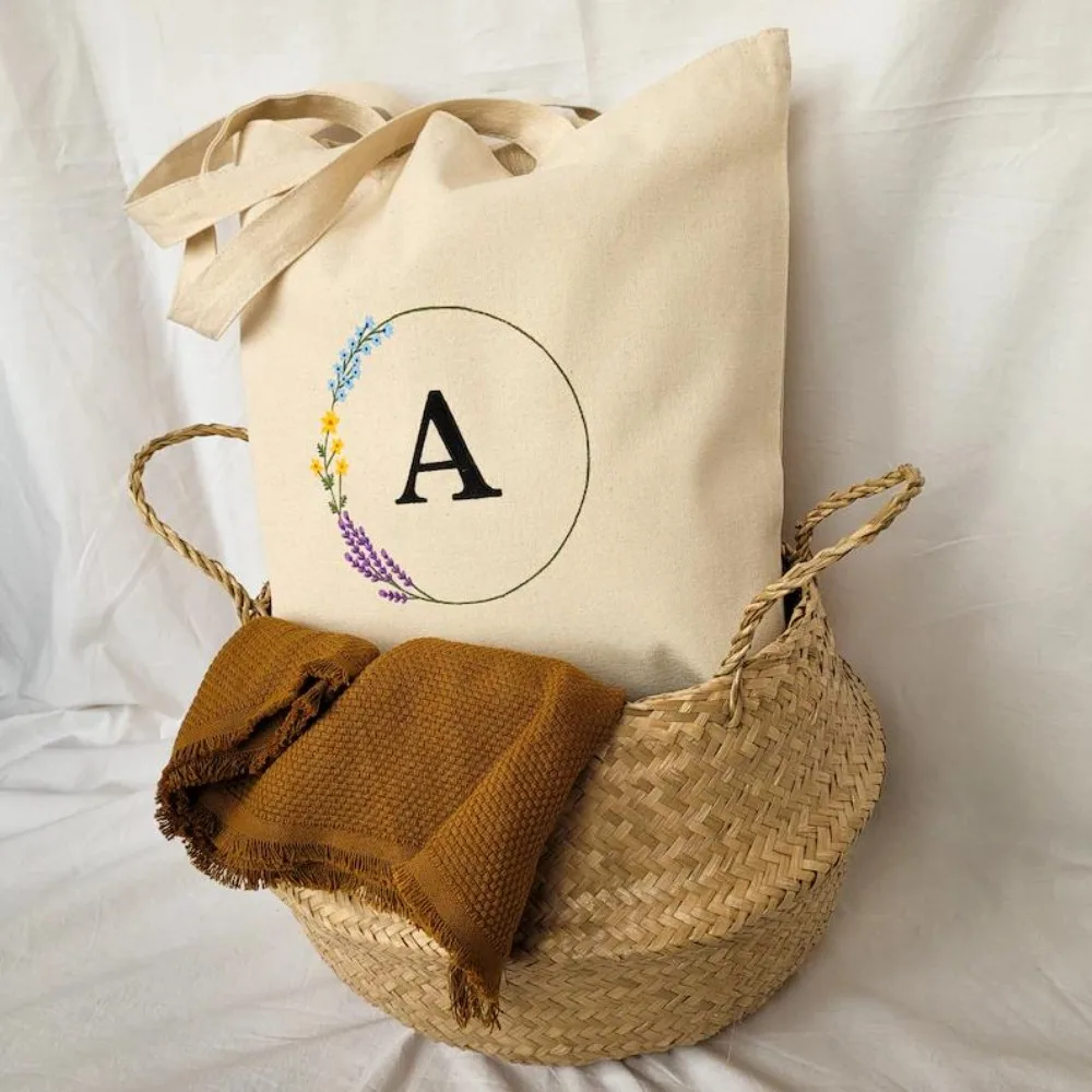 Personalized Initial Tote Bag Women Custom Letter Floral Print Shoulder Bag Large Shopping Bag Everyday Carry All Gift