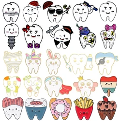 Cute Tooth Brooch Bow Tooth Doctor Screw Fruit Repairman Red Flag Unicorn Crown Healthy Tooth Badge Punk Metal Pins Jewelry Gift