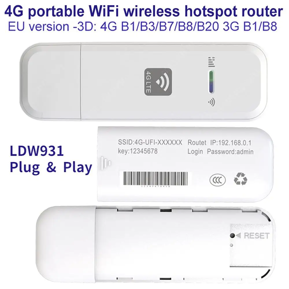 LDW931 4G LTE WiFi Router 150Mbps Wireless USB Dongle USB Modem Stick with Sim Card WiFi Adapter Portable Mobile Broadband