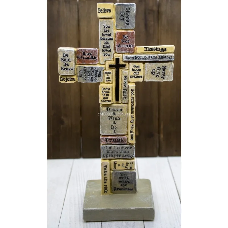 Inspirational Standing Cross Jesus Crosses Covered in Encouraging Words and Phrases Christian Decoration for Office Home Table