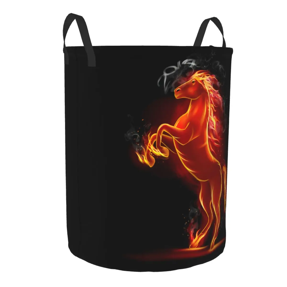 Customized Prancing Black Fire Horse Laundry Basket Collapsible Toy Clothes Hamper Storage Bin for Kids Nursery