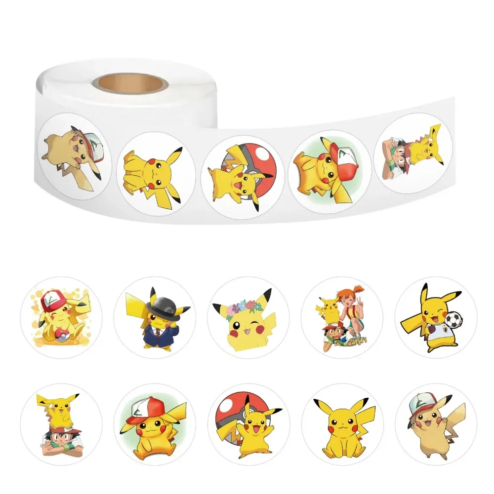 Rollo de pegatinas de dibujos animados Pokémon Pikachu, cinta adhesiva de cuenta de mano, pegatina de sellado decorativa DIY, pegatina de taza impermeable, 500 piezas, nuevo