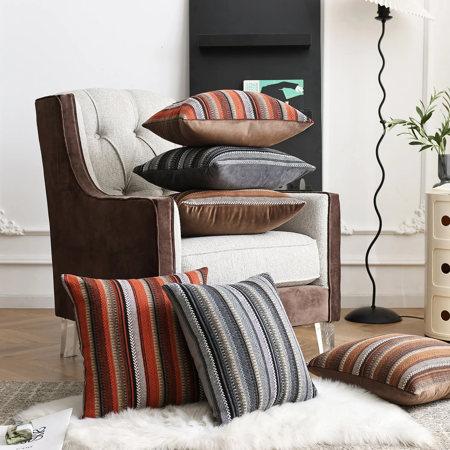 

Nordic cross-border modern minimalist bohemian throw pillow yarn-dyed striped polyester ethnic style by pillowcase