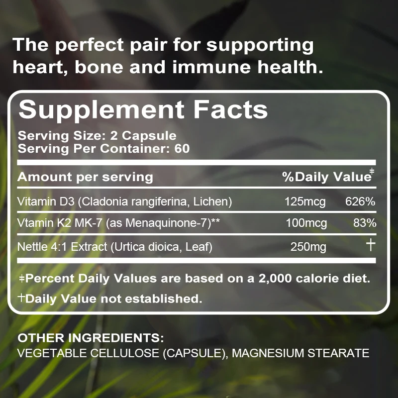 D3K2 Vitamin Capsules High Calcium Absorption Growth Hormone Teeth Skeletal Heart Bone Joints Health Blood Circulation Soft Gels