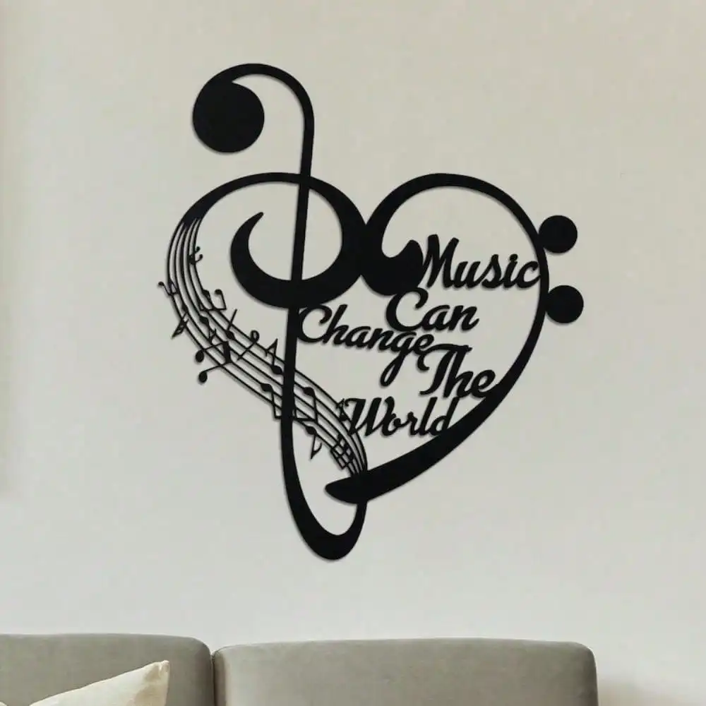 CIFbuy Metal Wall Art Music Notes Heart Iron Decor Custom Quote Studio Room Hanging Sculpture Rotating Hook Modern Home