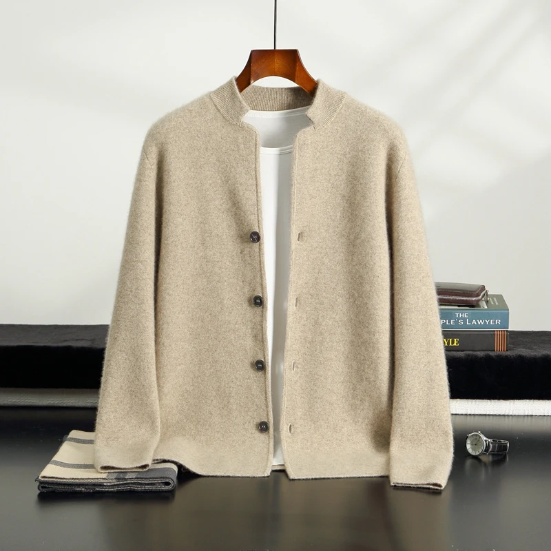 

Class A 100% pure cashmere knitted sweater autumn winter men's clothing casual long sleeved cardigan soft and comfortable tops