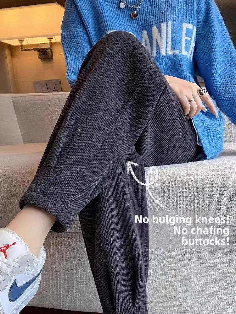 Women's Fleece Lined Sports Pants Loose Cuffed Casual Autumn Winter Short Size Harem Carrot Pants Velvet Leisure Sweatpants