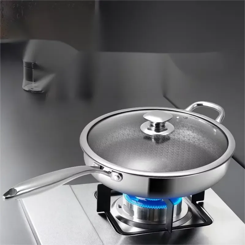Frying pan 304 stainless steel non-stick honeycomb texture cookware set with lid pan cooking kitchen supplies ready to ship