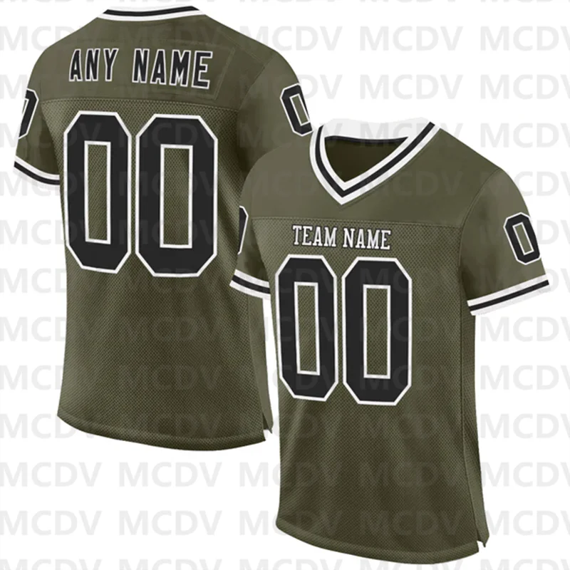 Custom Olive Black-White Mesh Authentic Throwback Salute To Service Football Jersey