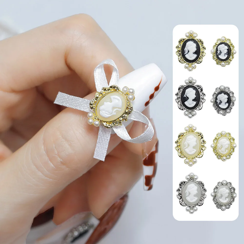 5 pçs barroco vintage beleza cabeça arte do prego decoração jóias acessórios encantos strass pérola metal manicure suprimentos ferramenta