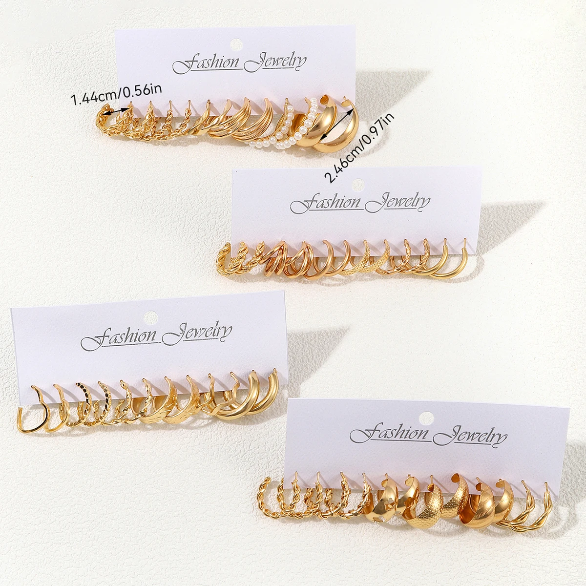 48Pcs Fashion Hollow Flower Stud Earrings Punk Geometry Twisted C-shaped Earring Set for Women\'s Trendy Party Jewelry