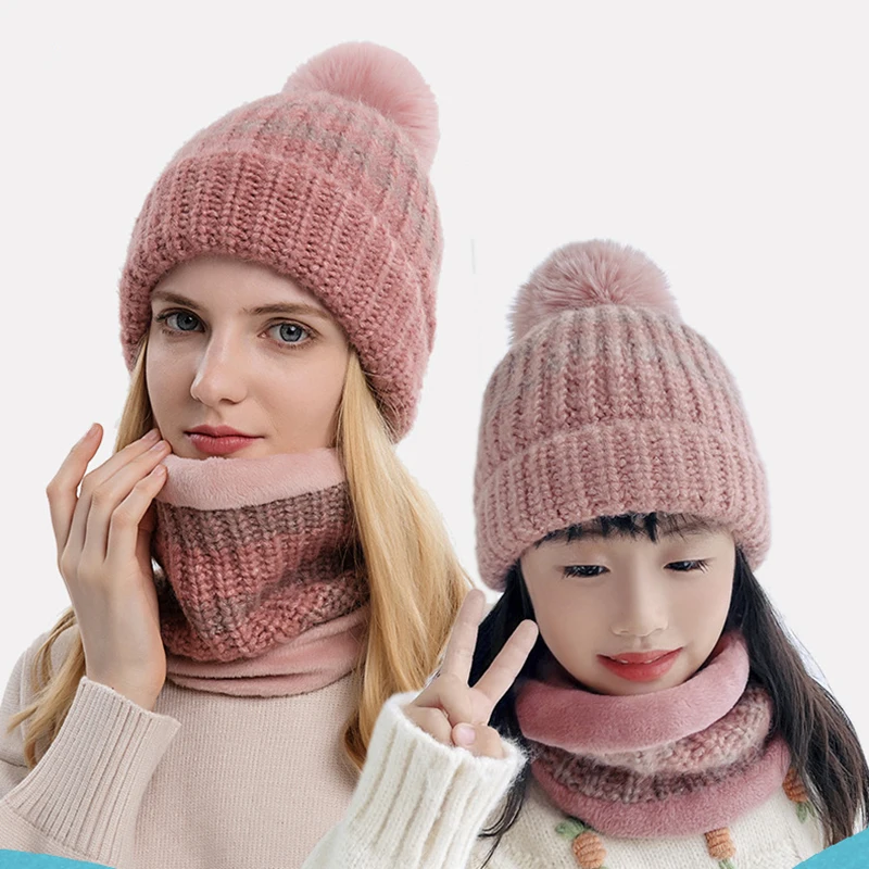 Women's New Children Ski Hats Knitted Wool Caps Outdoor Sports Riding Snowboard Caps Kids Hat Windproof Warm Parent-Child Caps